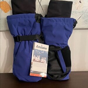 Andake Blue and Black Winter Mittens Size L/XL